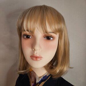 New Honey Blond 12” Straight Bob Synthetic Soft Wig Center Part and Bangs
